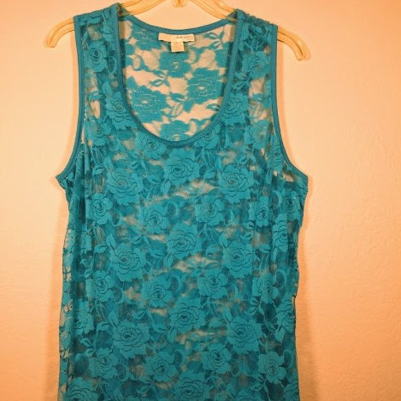 Derek Heart Plus Racerback Turqouise Stretch Lace Tank Sz: 2X - Picture 8 of 16